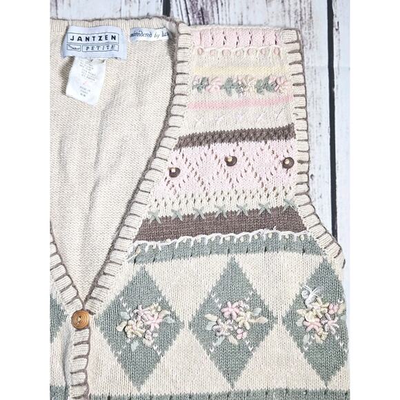 Vintage Jantzen Sweater Vest Women's M Embroidered With Wooden Buttons & Beading - Picture 7 of 12